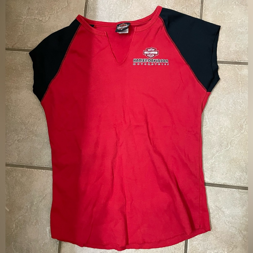 Red and black vintage Harley women’s shirt worn once